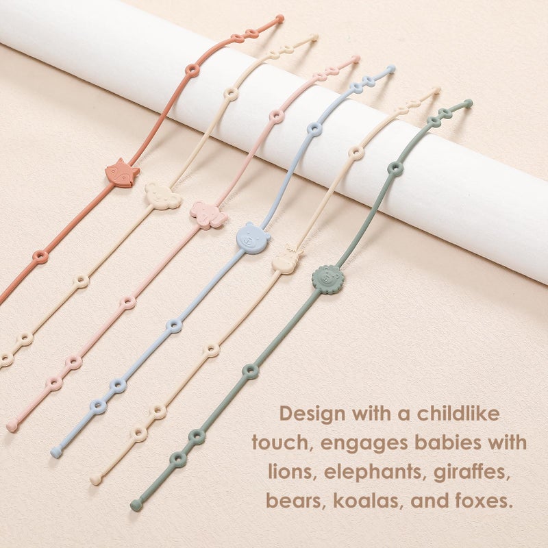 ROCCED Toy Straps for Baby 6pcs, Silicone High Chair Toys Straps Stroller Accessories Toddler Bottle Straps Car Seat Toys Baby Travel Essential Silicone Animal Design Blush+Ivory+TER - Image 4